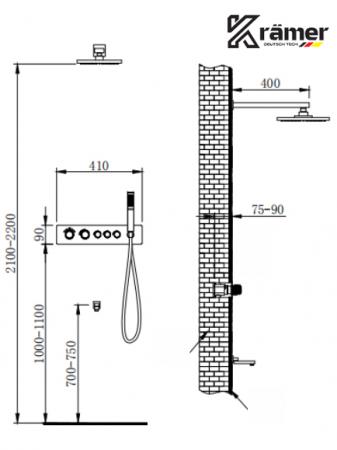 SEN TẮM ÂM TƯỜNG NHIỆT ĐỘ 5 NÚT BẤM KRAMER KS-8125B