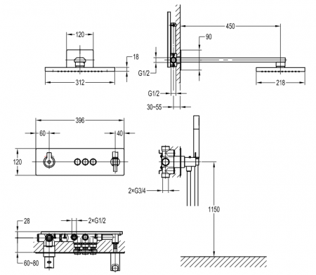 SEN TẮM ÂM TƯỜNG 3 NÚT BẤM KRAMER KS-7308